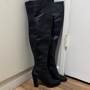 Elegant Black Over the Knee Real Leather Boots